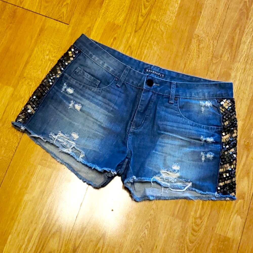 Brazilian denim embellished distressed shorts